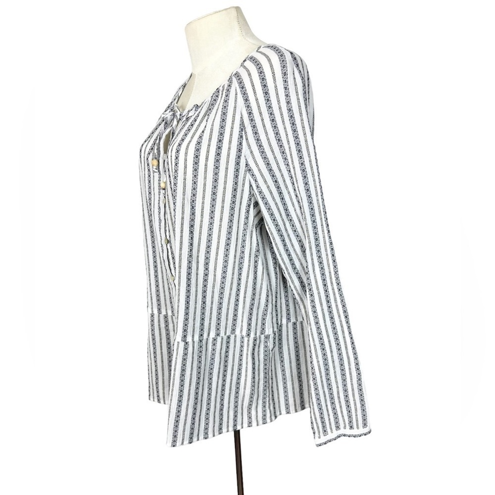 J Jill top Size Large Boho Peplum hem button front shirt Coastal Summer stripe - Picture 2 of 8